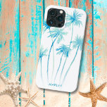 Palmeiras de Turquesa Tropical de Aquarela<br><div class="desc">Adicione um toque dos trópicos ao seu telefone celular com este caso tropical com palmeiras aquarelas em tons de azul turquesa e verde.</div>