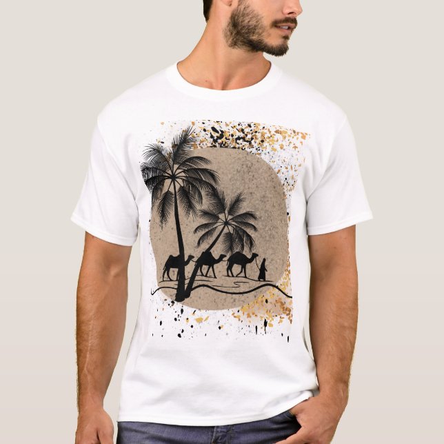 Palmeiras do Deserto e Camelos Camiseta (Frente)