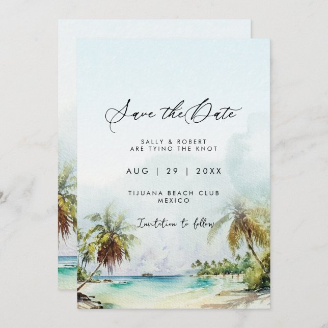 Palmeiras tropicais cena de praia salvar cartão de (Frente/Verso)