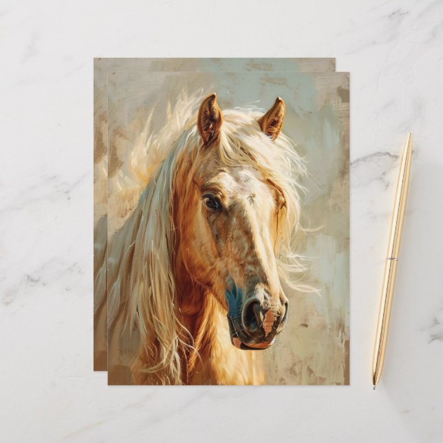 Palomino Horse - Retrato de Papel Scrapbook (Frente/Verso In Situ)