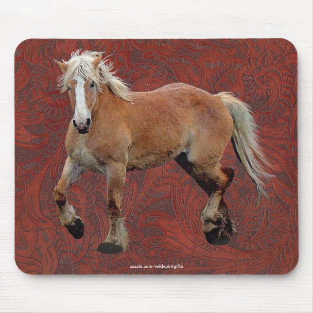 Palomino Percheron Art on Faux-couro BG Mousepad (Frente)