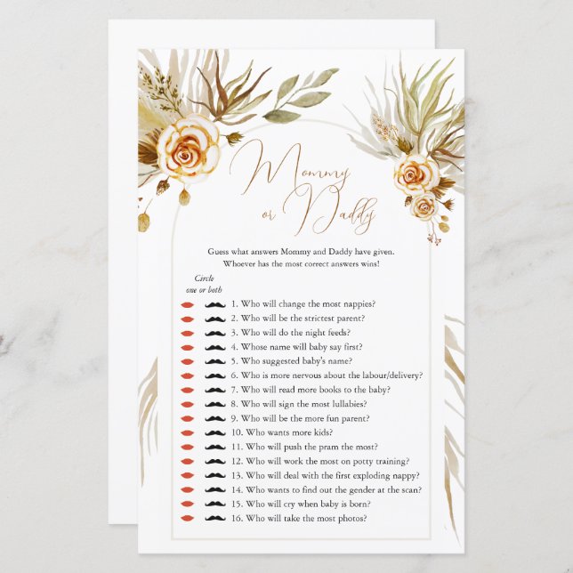 Pampas Chá de fraldas Adivinha Quem Mamãe ou Pai (Frente/Verso)