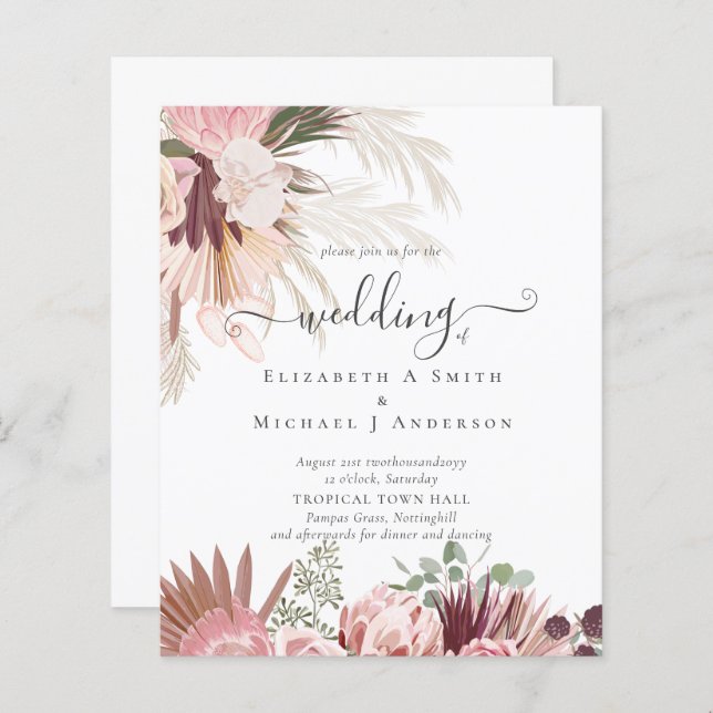 Pampas de Grass Tropicais de Vinho de Borgonha (Frente/Verso)