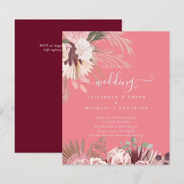 Pampas de Grass Tropicais de Vinho de Borgonha (Frente/Verso)