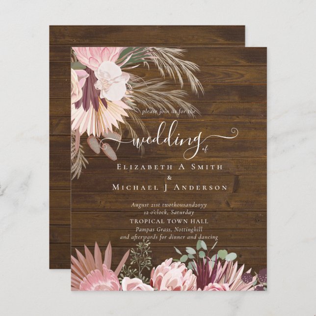 Pampas de Grass Tropicais de Vinho de Borgonha (Frente/Verso)