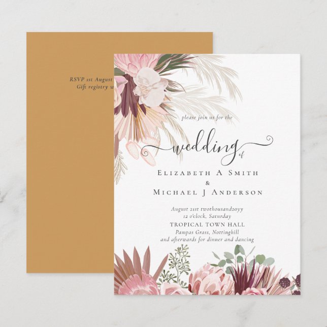 Pampas de Grass Tropicais de Vinho de Borgonha (Frente/Verso)