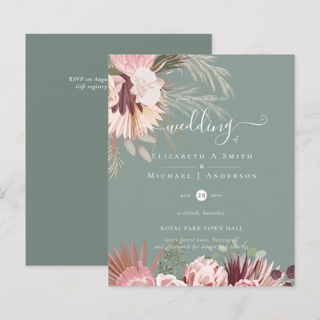 Pampas de Grass Tropicais de Vinho de Borgonha (Frente/Verso)