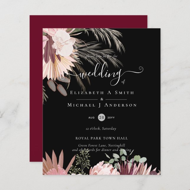 Pampas de Grass Tropicais de Vinho de Borgonha (Frente/Verso)