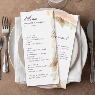 Pampas de vassoura menu de casamento e mensagem de