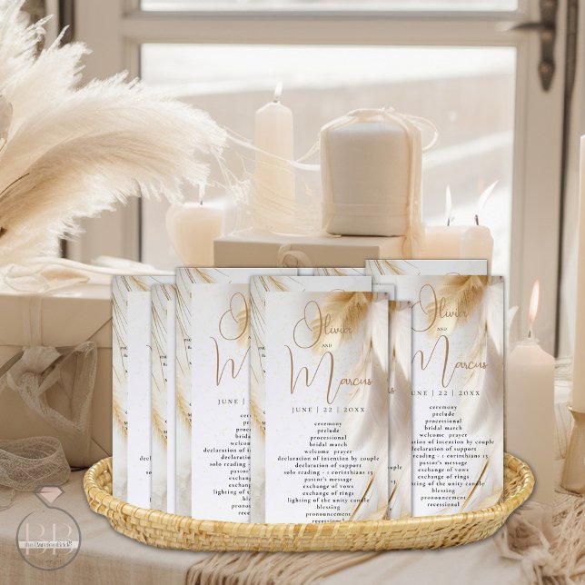 Pampas Douradas Elegante Boêmian (Display your programs  for guests to have in hand )