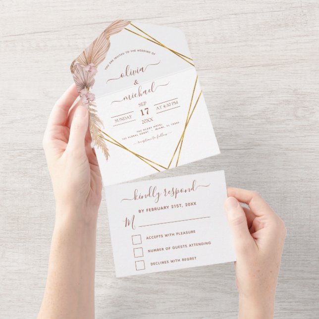 Pampas Grass Bohemian Boho Casamento Tropical RSVP (Aba destacável)