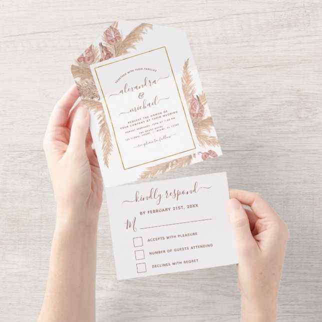 Pampas Grass Bohemian Boho Casamento Tropical RSVP (Aba destacável)