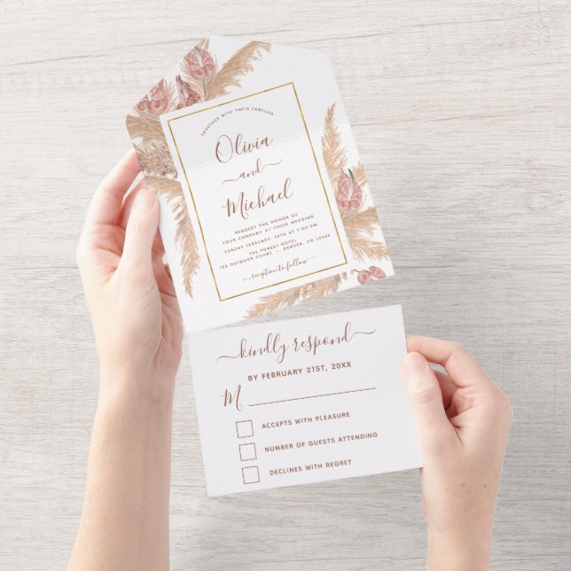 Pampas Grass Bohemian Boho Casamento Tropical RSVP (Aba destacável)