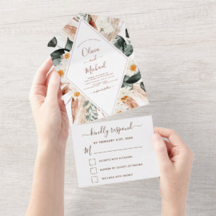 Pampas Grass Boho Bohemian Eucalyptus Wedding RSVP