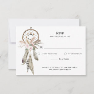 Pampas Grass Boho Feather Dreamcatcher RSVP Card
