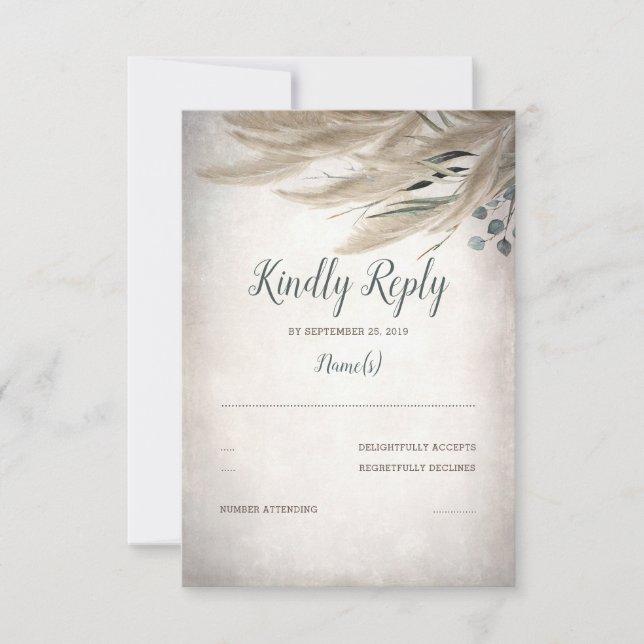 Pampas Grass e Greenery Wedding RSVP (Frente)