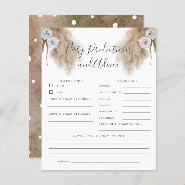 Pampas Grass Gender Reveal Baby Predictions Game (Frente/Verso)