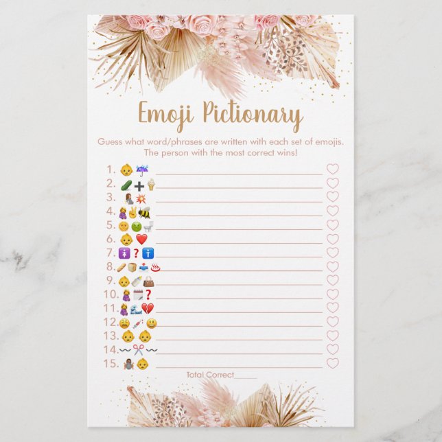Pampas Grass Pink Floral Emoji Pictionary Game (Frente)