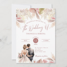 Pampas Grass QR Code RSVP Wedding Boho Convite