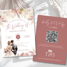 Pampas Grass QR Code RSVP Wedding Boho Convite