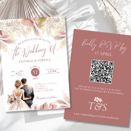 Pampas Grass QR Code RSVP Wedding Boho Convite