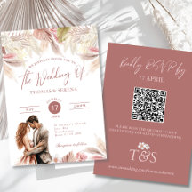 Pampas Grass QR Code RSVP Wedding Boho Convite