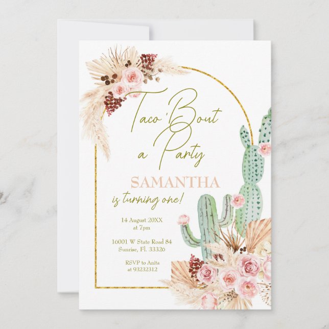 Pampas Grass Taco Cactus Primeiro Convite de Anive (Frente)