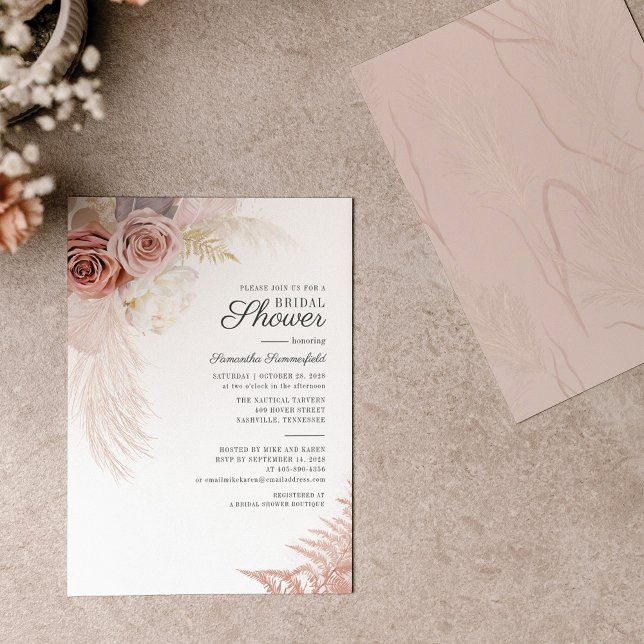 Pampas Grass Terracotta Bridal Shower Invitation (Criador carregado)