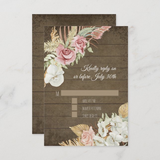 Pampas Palm Rosa Wreath Rustic Foliage RSVP (Frente/Verso)