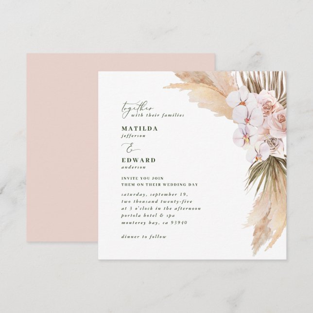 Pampas palmeiras secas, cor-de-rosa, de cor botâni (Frente/Verso)