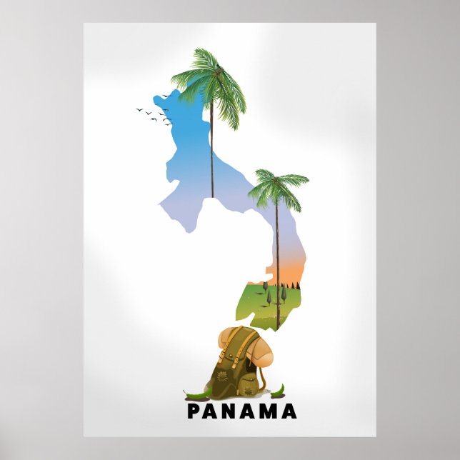 Panama map Illustrated travel poster print. (Frente)