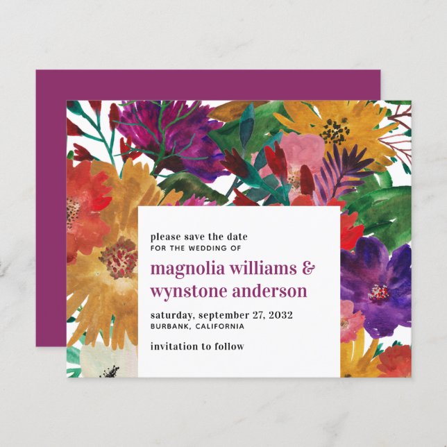 Pancada Floral Cor-de-Rosa Escura Salva A Data (Frente/Verso)