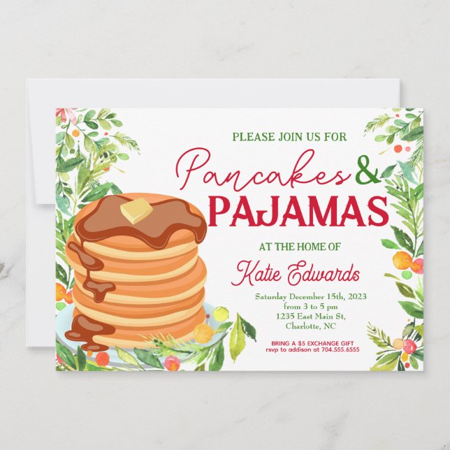 Pancakes e Pijamas - Convite de Natal (Frente)