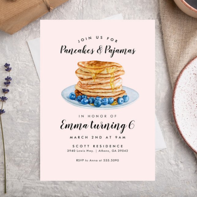 Pancakes Rosa Pajamas Convite de Aniversário (Criador carregado)