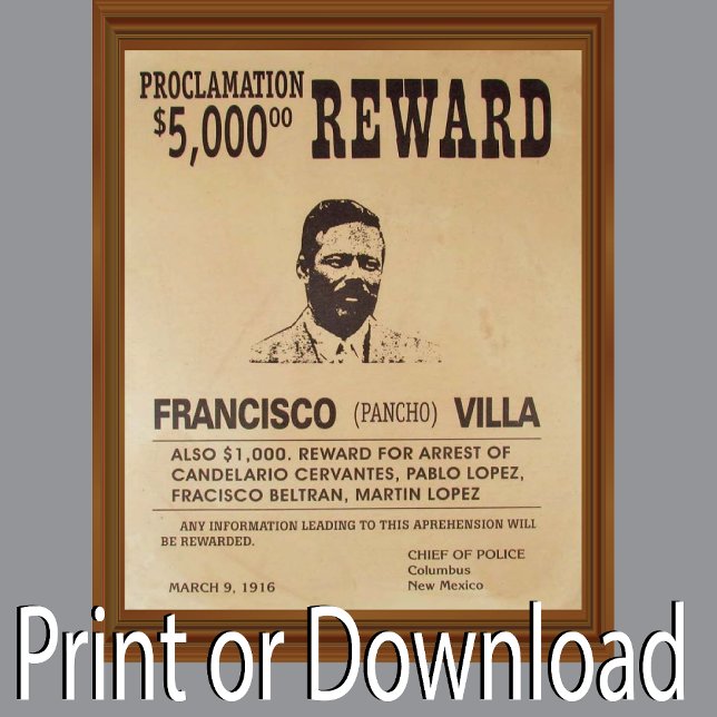 Pancho Villa Vintage Wanted Poster Reward (Criador carregado)