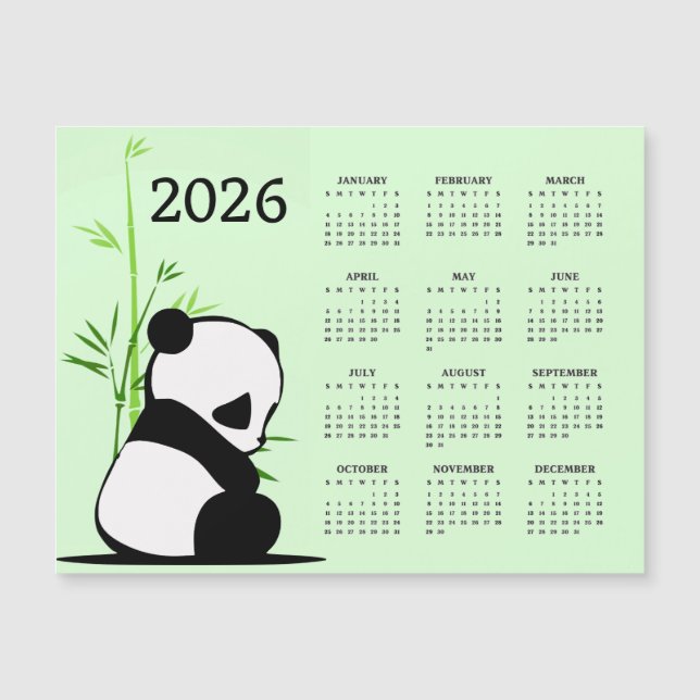 Panda 2026 Calendar Magnetic Card (Frente)