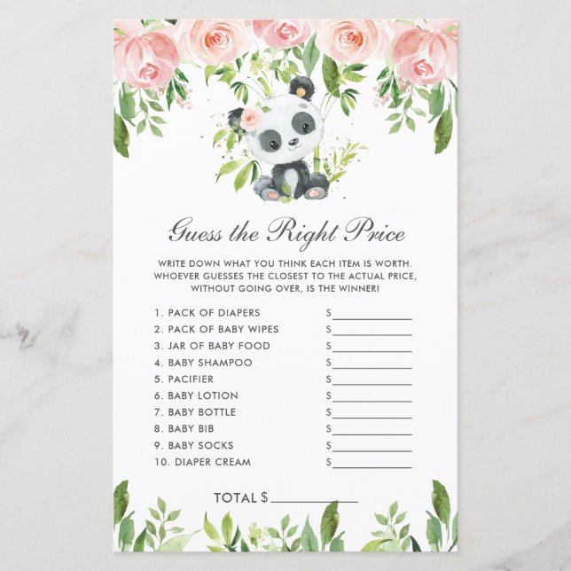 Panda Bear Rosa Floral Adivinha O Jogo Do Preço Ce (Frente)