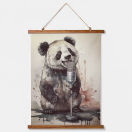 Panda bonita cantando através de microfone retrô