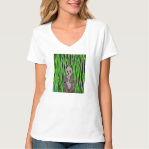 Panda (branco) - Camiseta Feminina com Decote em V