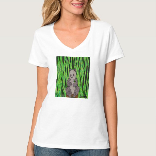 Panda (branco) - Camiseta Feminina com Decote em V (Frente)