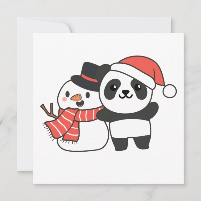 Panda Com Boneco de Neve no Inverno Para Convite d (Frente)