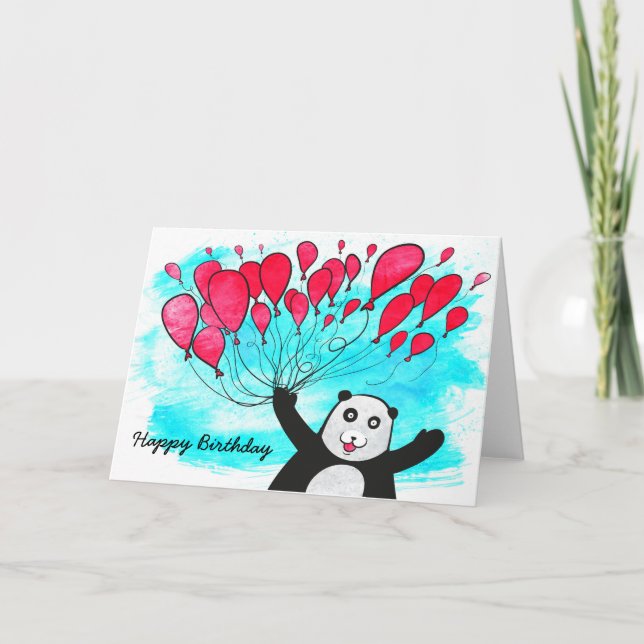 Panda com cartão de aniversário de balões (Frente)
