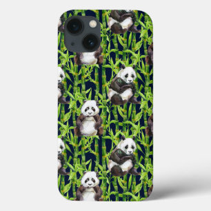 Panda Com Padrão De Aquarela De Bambu