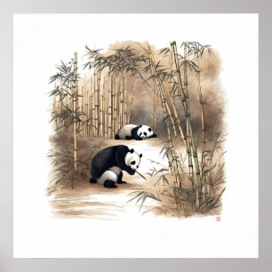 Panda comendo bambu - Impressão de Arte Arquivada