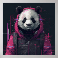 Panda Digital Hacker Pixel Art Avatar Poster