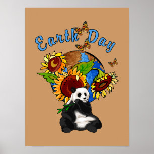 Panda Do Dia Da Terra E Poster De Girassol