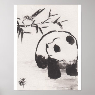Panda do impressão da arte de Lin Li e pássaro