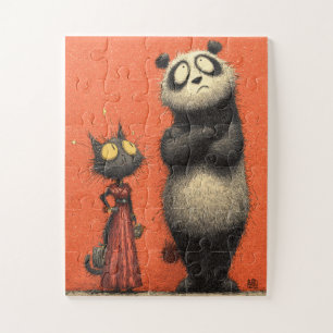 Panda e Gato em Vermelho - Quebra-cabeça engraçada