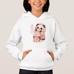 Panda Fofa com Capuz Rosa e Chocolate Quente
