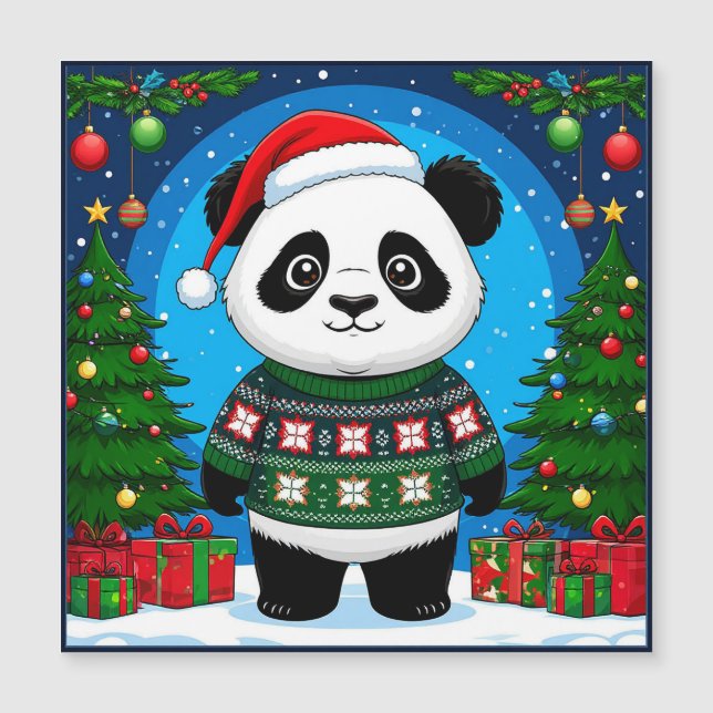 Panda Fofa de Suéter de Natal Usa Chapéu de Papai  (Frente)